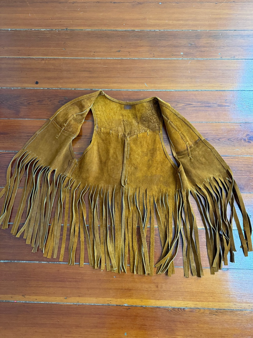 Vintage 70s Genuine Suede Leather Fringe Western Boho Festival Vest S/M 💛🍄 - Picture 10 of 11